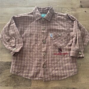 Vintage Souris Mini Toddler Plaid Button-Up Shirt - Brown size 18 months bear